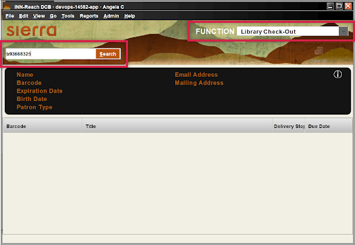 Sierra Web Library Check-Out screen